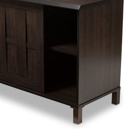 Oakestry Oakestry Unna Wood TV Cabinet with 2 Sliding Doors and Drawer, 70&#34;, Dark Brown