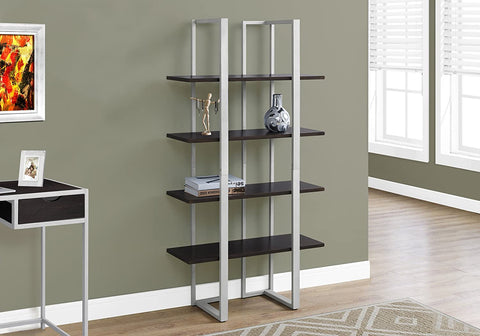 Oakestry Bookcase-60 H Silver Metal, Cappuccino