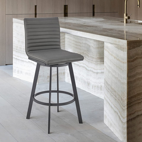 Oakestry Jermaine 26&#34; Counter Height Swivel Bar Stool in Matt Black Finish with Grey Faux Leather