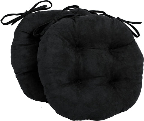 Oakestry Solid Microsuede Round Tufted Chair Cushions (Set of 2), 16&#34;, Black