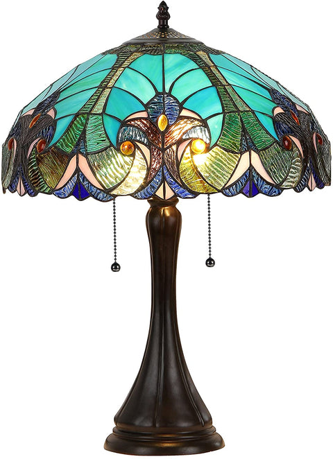 Oakestry CH16780VG16-TL2 Amor Tiffany-Style Victorian 2 Light Table Lamp with Shade, 21.5 x 16 x 16&#34;, Multicolor