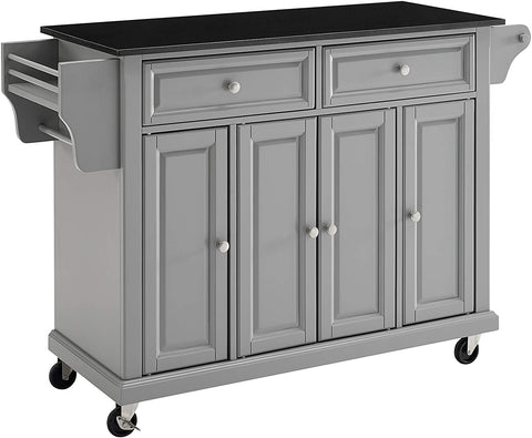 Oakestry Rolling Kitchen Island with Solid Black Granite Top - White