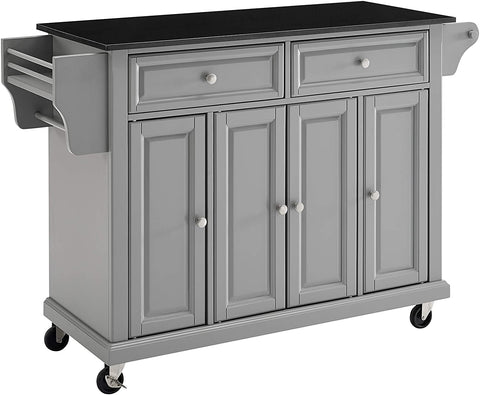 Oakestry Rolling Kitchen Island with Solid Black Granite Top - Vintage Mahogany