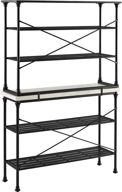 Oakestry Madeleine 2-Piece Baker&#39;s Rack with Hutch, Steel with Faux Marble Top