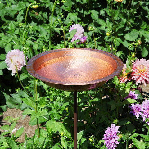 Oakestry BBHC-02T-S Hammered Solid Copper Stake Birdbath