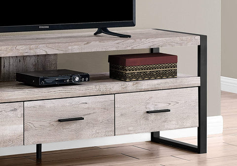 Oakestry TV Stand-Console with 3 Drawers and Shelves-Industrial Modern Style Entertainment Center with Metal Legs, 60&#34; L, Taupe Reclaimed Wood Look