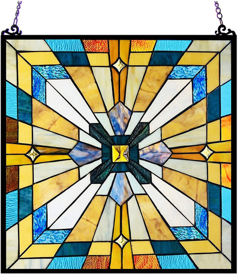 Oakestry CH1P167BM20-GPN Antoinette Tiffany-Style Mission Stained Glass Window Panel 20&#34; Height,Multicolor