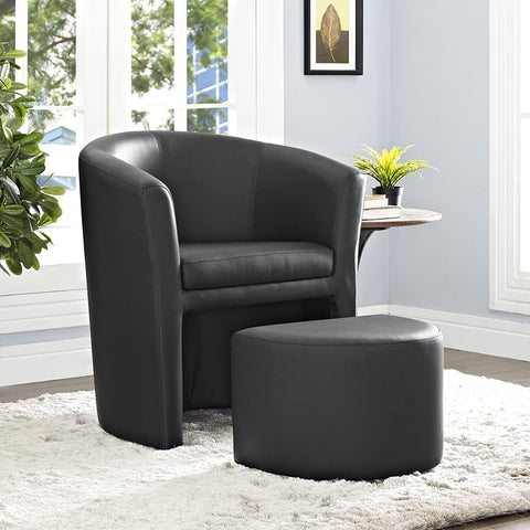 Oakestry Divulge Faux Leather Armchair and Ottoman Set in Black