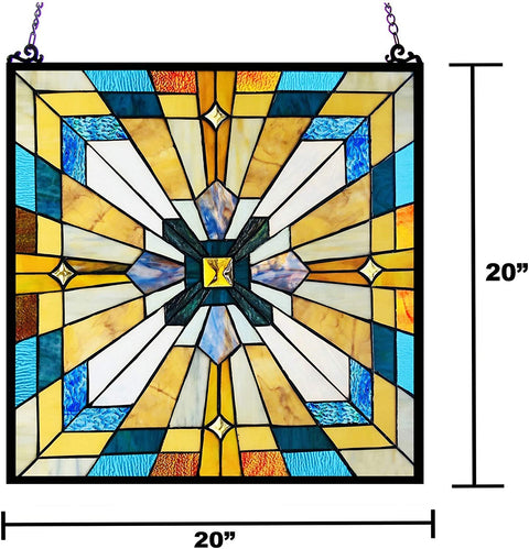 Oakestry CH1P167BM20-GPN Antoinette Tiffany-Style Mission Stained Glass Window Panel 20&#34; Height,Multicolor