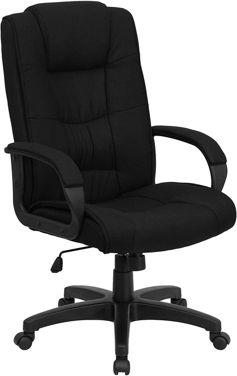 Oakestry High Back Black Fabric Executive Swivel Office Chair with Arms