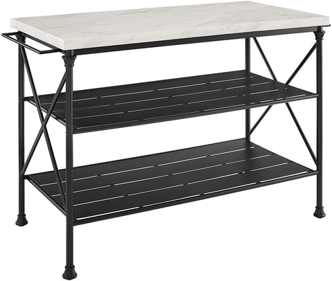 Oakestry Madeleine Kitchen Island, Steel with Faux Marble Top