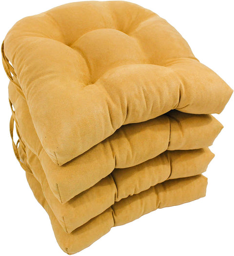 Oakestry Solid Microsuede U-Shaped Tufted Chair Cushions (Set of 4), 16&#34;, Lemon