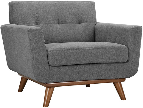 Oakestry Engage Mid-Century Modern Upholstered Fabric Armchair and Loveseat in Expectation Gray