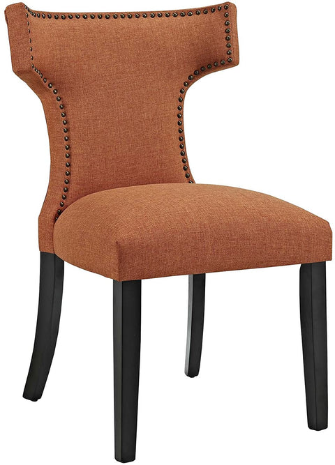 Oakestry Curve Mid-Century Modern Upholstered Fabric with Nailhead Trim in Orange, One Chair