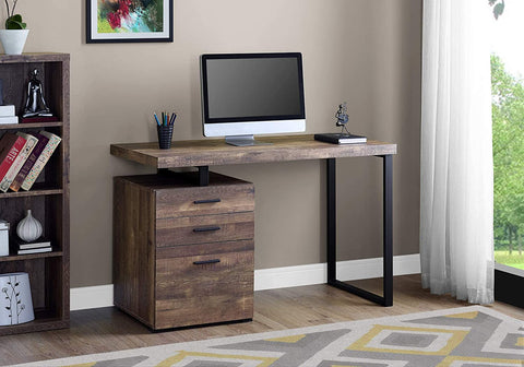 Oakestry Computer Desk with File Cabinet - Left or Right Set- Up - 48&#34;L (Brown Reclaimed Wood Look)