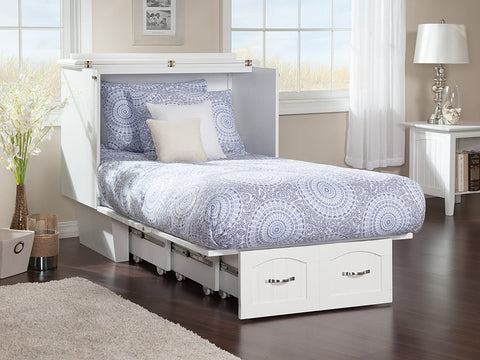 Oakestry Nantucket Murphy Bed Chest with Charging Station &amp; Mattress, Twin, White