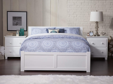 Oakestry Orlando Platform Bed with Footboard and Turbo Charger with Twin Extra Long Trundle, Queen, White