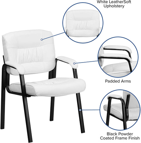 Oakestry White LeatherSoft Executive Side Reception Chair with Black Metal Frame
