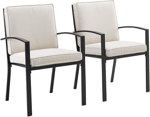 Oakestry KO60025BZ-OL Kaplan Outdoor Metal Dining Chairs, Set of 2, Oiled Bronze with Oatmeal Cushions