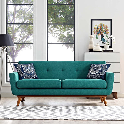Oakestry Engage Mid-Century Modern Upholstered Fabric Loveseat in Teal