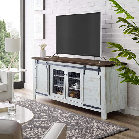 Oakestry Bennington 70&#34; Rustic Sliding Door Buffet Table Sideboard, 71&#34; TV Stand, White