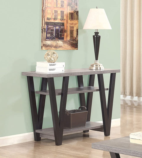 Oakestry 705399-CO 2 Shelf Console Table, Antique Grey/Black