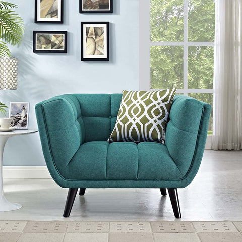 Oakestry Bestow Mid-Century Modern Upholstered Fabric Button-Tufted Armchair in Teal