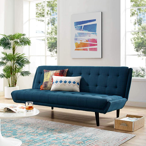 Oakestry Glance Mid-Century Modern Upholstered Fabric Convertible Futon Sofa Bed Couch In Teal