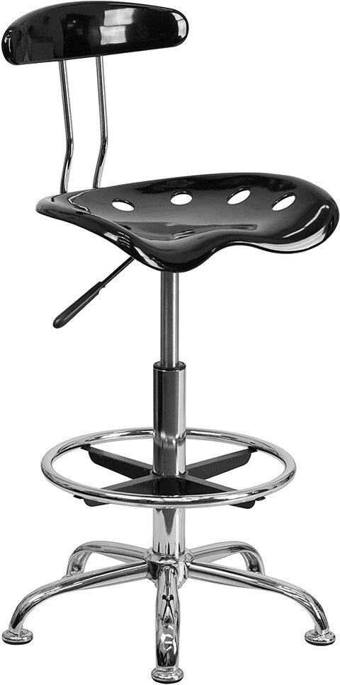 Oakestry Vibrant Black and Chrome Drafting Stool with Tractor Seat