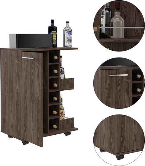 Oakestry Bar Cart Cabinet with Six Cubbies and Two Shelves in Light Gray