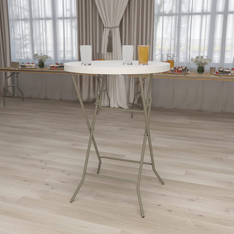 Oakestry 2.63-Foot Round Granite White Plastic Bar Height Folding Table