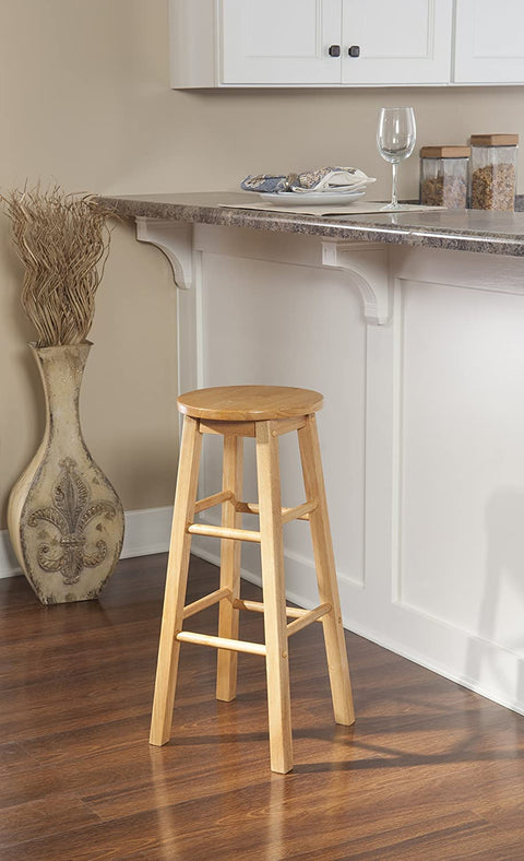 Oakestry Natural Barstool with Round Seat, 24-Inch