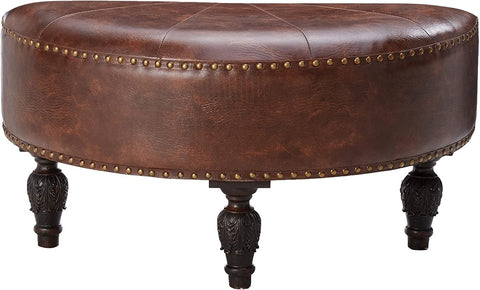 Oakestry YWLF-2333-BR-IC Furniture Piece Faux Leather Half Moon Ottoman, Brown