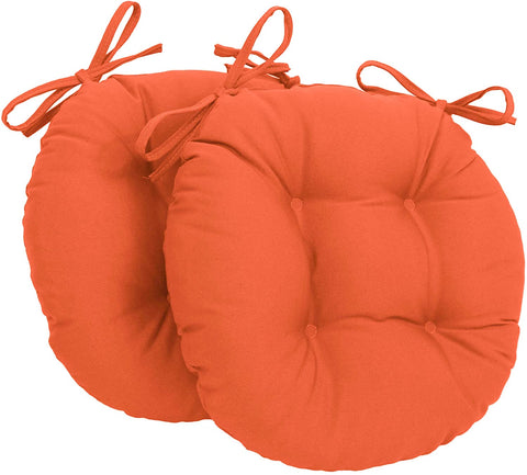 Oakestry Solid Twill Round Tufted Chair Cushions (Set of 2), 16&#34;, Tangerine Dream