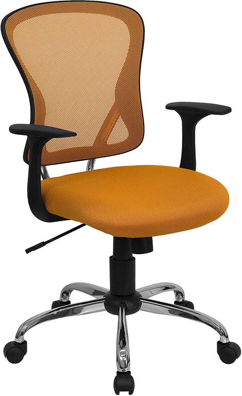 Oakestry Mid-Back Orange Mesh Swivel Task Office Chair with Chrome Base and Arms