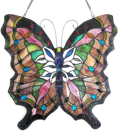 Oakestry 22x22 Papilio Tiffany-Glass Butterfly Window Panel, One Size