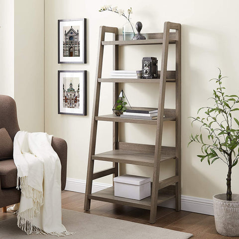 Oakestry Tracey Ladder Bookcase, 25&#34;W x 17.99&#34;D X 60&#34;H, Gray Wash