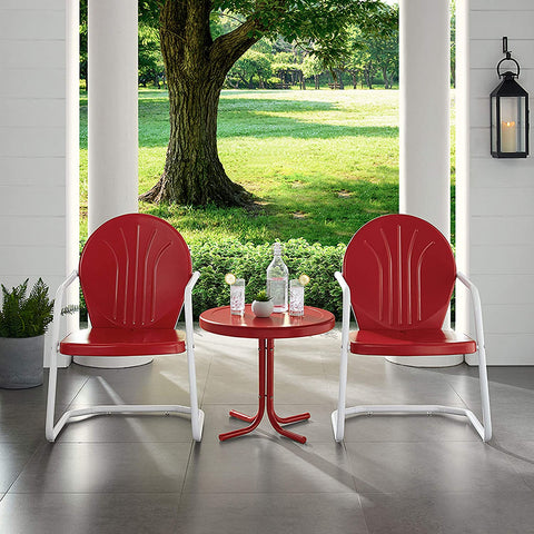 Oakestry KO10004RE-RE Griffith Retro Metal 3-Piece Outdoor Seating Set with 2 Chairs and Side Table Red