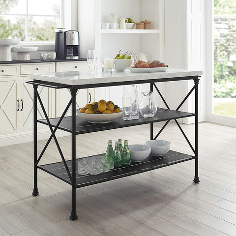 Oakestry Madeleine Kitchen Island, Steel with Faux Marble Top
