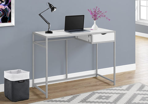 Oakestry Contemporary Laptop Table with Drawer Home &amp; Office Computer Desk-Metal Legs, 42&#34; L, White-Silver