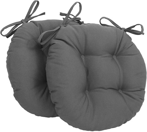 Oakestry Solid Twill Round Tufted Chair Cushions (Set of 2), 16&#34;, Steel Grey