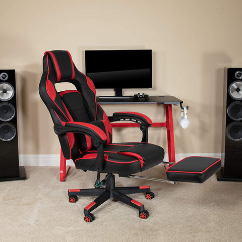 Oakestry X40 Gaming Chair Racing Ergonomic Computer Chair with Fully Reclining Back/Arms, Slide-Out Footrest, Massaging Lumbar - Red