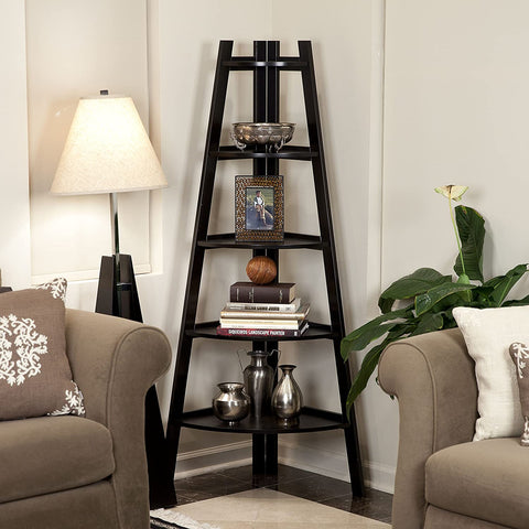 Oakestry 5 Tier Corner Ladder Display Bookshelf, White