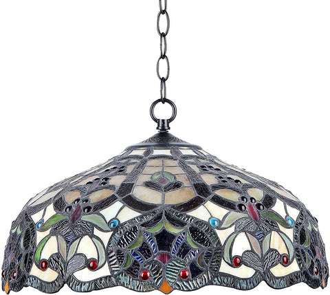 Oakestry CH33473IV18-DH2 18&#34; Shade Sadie, Tiffany-Style Victorian 2 Light Ceiling Pendant Fixture