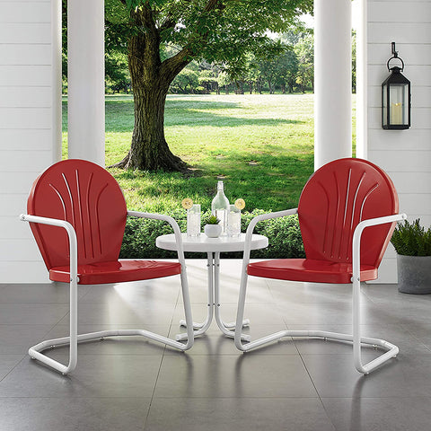 Oakestry KO10004RE Griffith 3-Piece Retro Metal Outdoor Seating Set with Table and 2 Chairs, Red