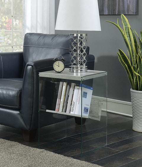 Oakestry SoHo End Table, Faux Birch / Glass