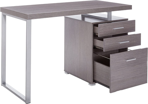 Oakestry Left or Right Facing 47-Inch Modern Home Office Computer Study Writing Desk with Filing Drawer, 48&#34;L, Grey &amp; Silver