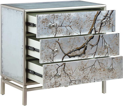 Oakestry Imports Silvermist Winter Forest Three Drawer Chest, Silver, 30&#34; W x 16&#34; D x 29.5&#34; H