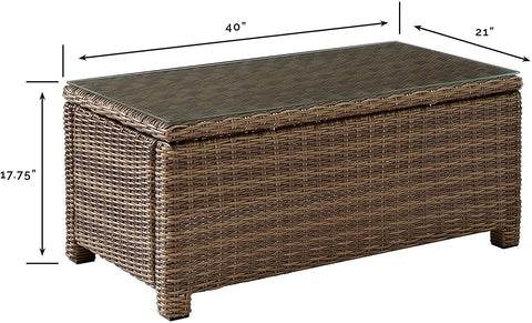 Oakestry CO7208-WB Bradenton Outdoor Wicker Rectangular Tempered Glass Top Coffee Table, Brown
