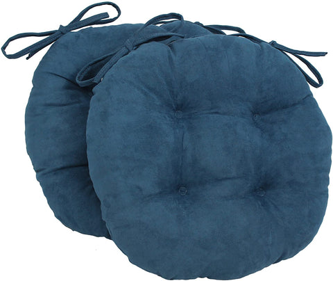 Oakestry Solid Microsuede Round Tufted Chair Cushions (Set of 2), 16&#34;, Indigo